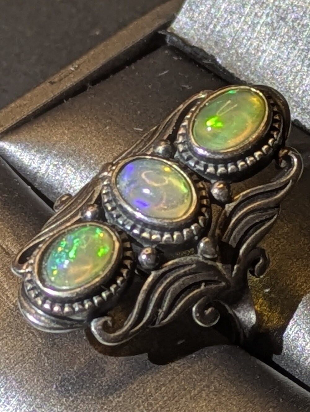 PTI 925 Sterling Silver Ethiopian Opal Ring Size 8 Artisan India